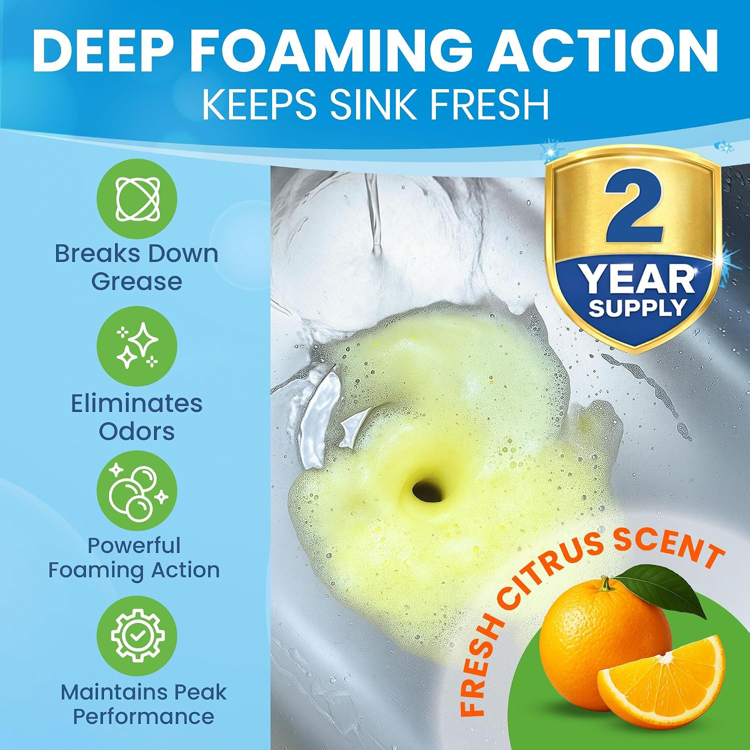 Garbage Disposal Cleaner Deodorizer Tablets – 48 Pack XL Foaming Citrus Cleaning