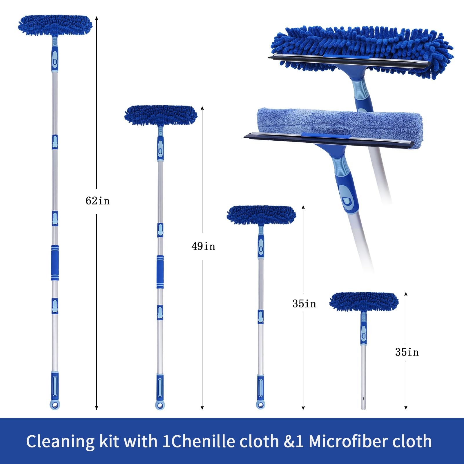 Professional Window Squeegee Kit – 62″ Lightweight Aluminum Pole, 2 in 1 Rota…