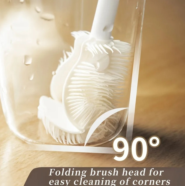 1pc Foldable 360° Silicone Cleaning Brush with Long Handle for Bottles & Cups