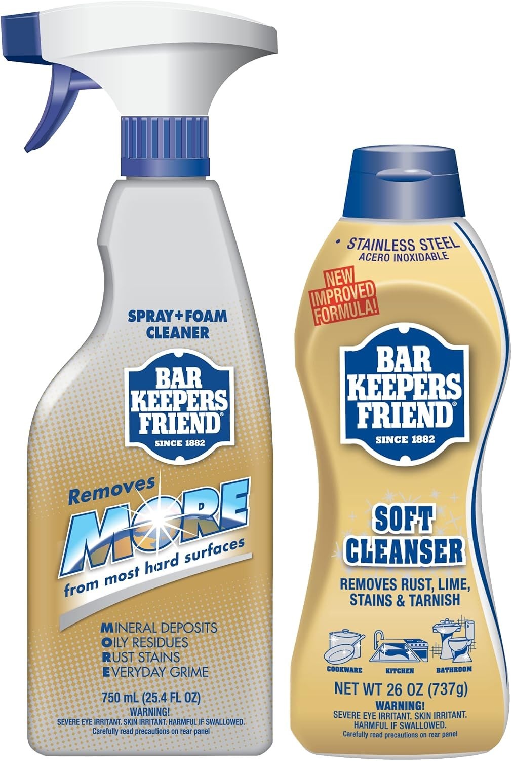 Bar Keepers Friend Soft Cleanser (26 oz) MORE Spray + Foam (25.4 oz) Multipurpos