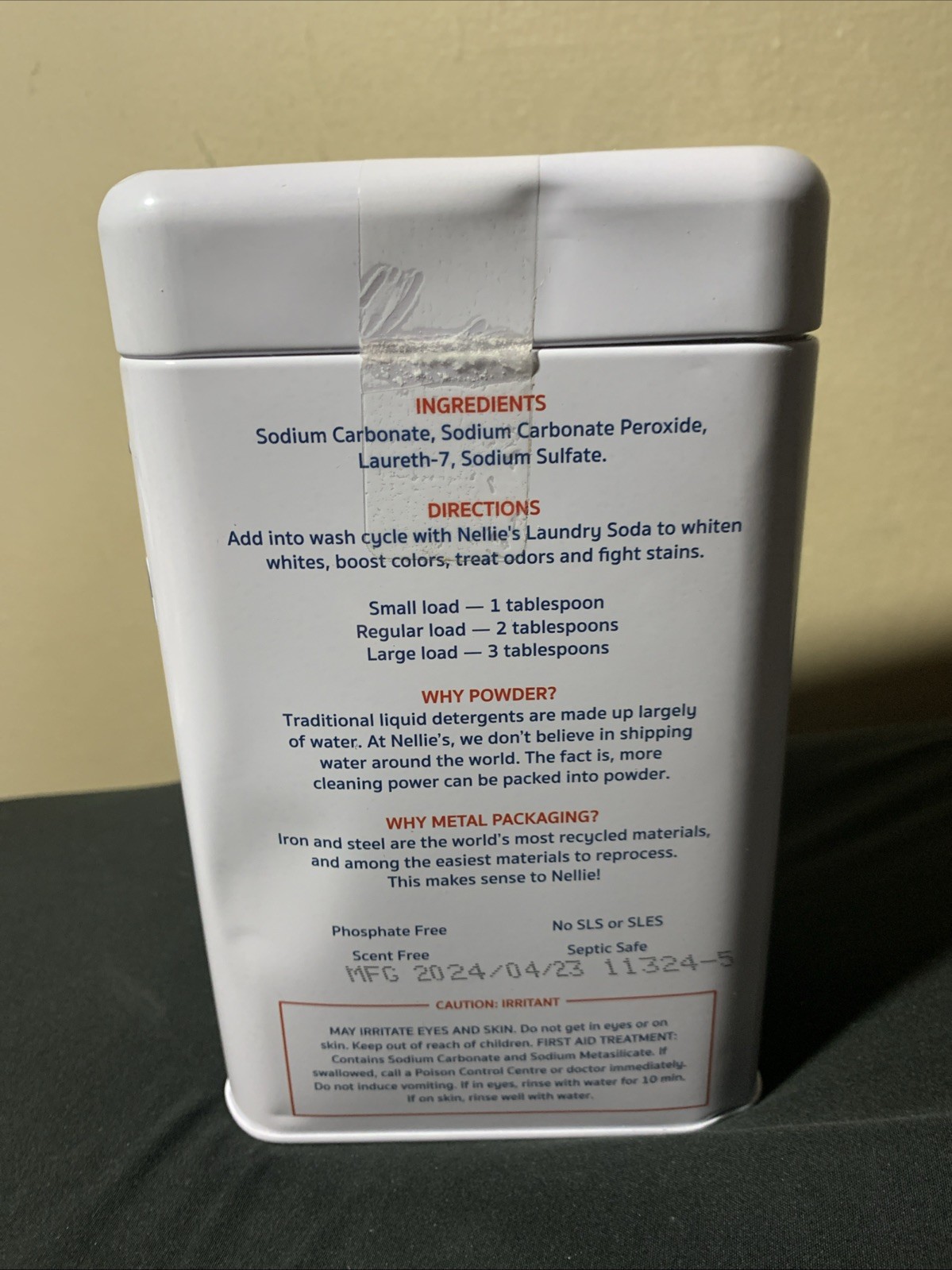 Nellie’s All-Natural Oxygen Brightener 100 Loads (Dented) Tin 3.75 lb