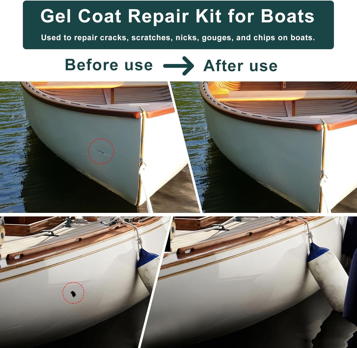 200g Gel Coat Repair Kit for Boats, Repair Cracks Scratches Chips Holes Gaps,…