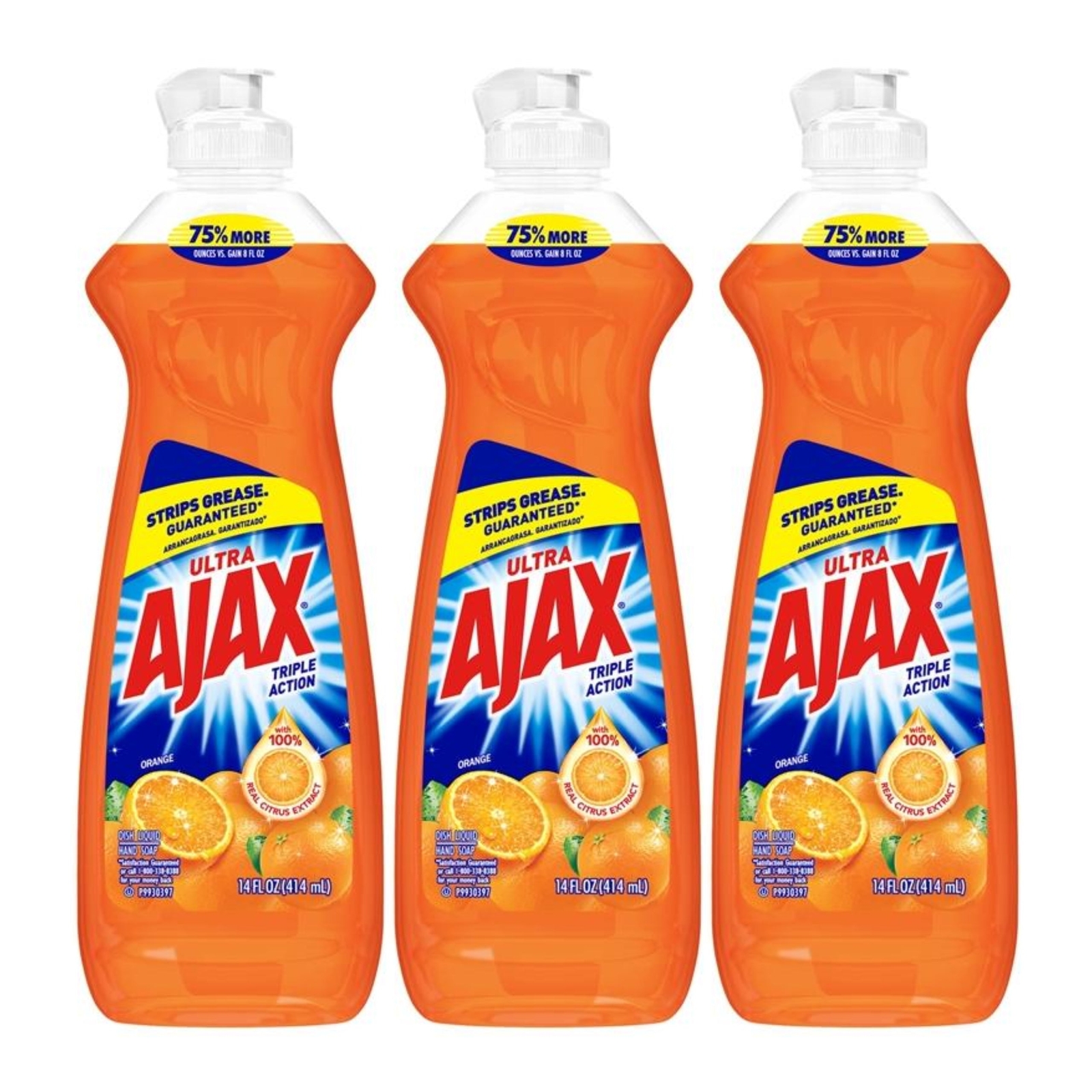 Ajax Ultra Orange Triple Action Dish Liquid, 14 oz. (414ml) (Pack of 3)