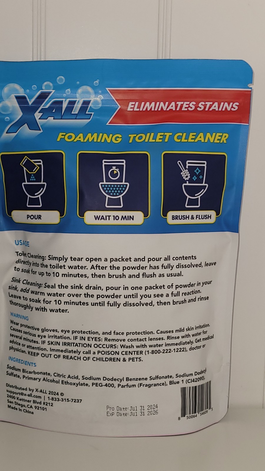 X-ALL Foaming Toilet Cleaner, Self-Activating Powder, 1 Pack(4 Treatments), New