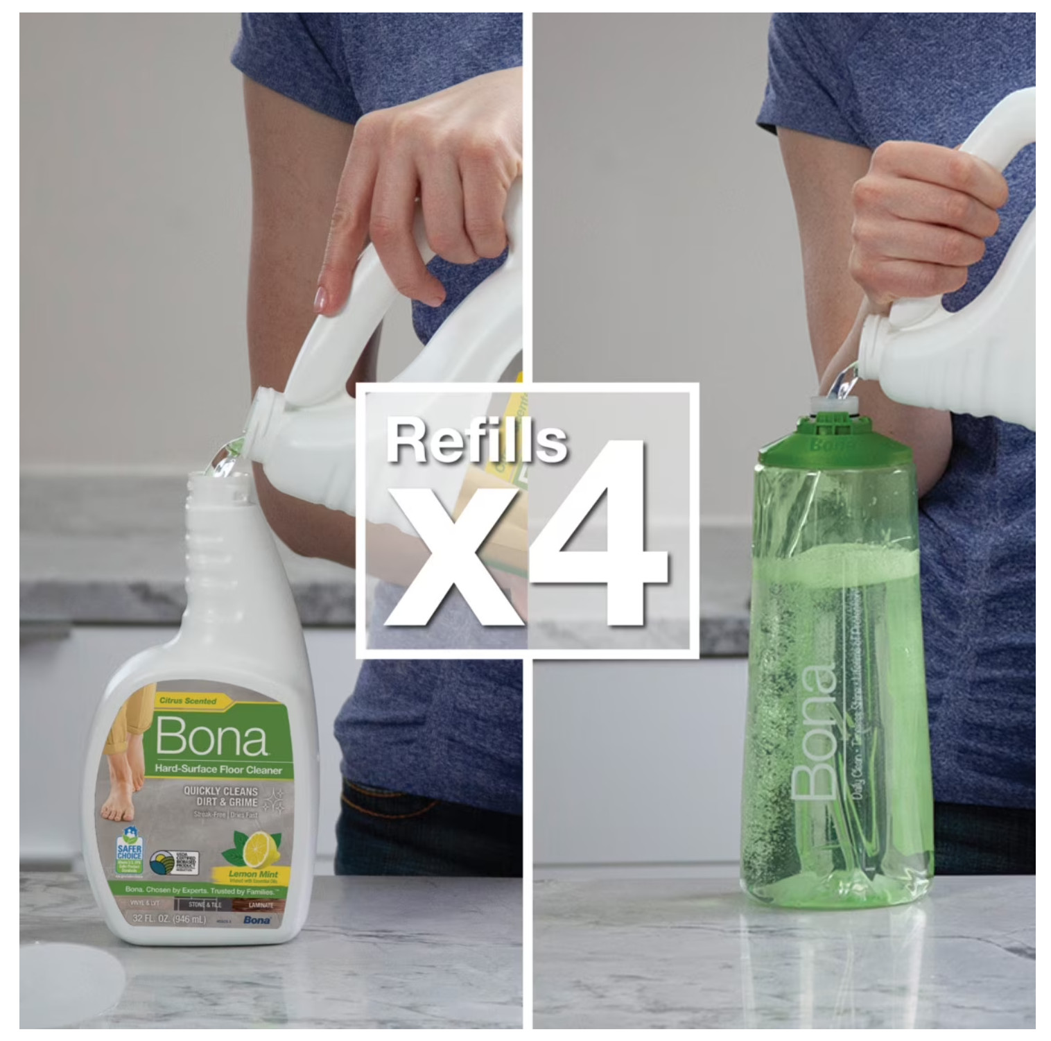 Bona Multi-Surface Floor Cleaning Solution Refill, Lemon Mint, 128 fl oz
