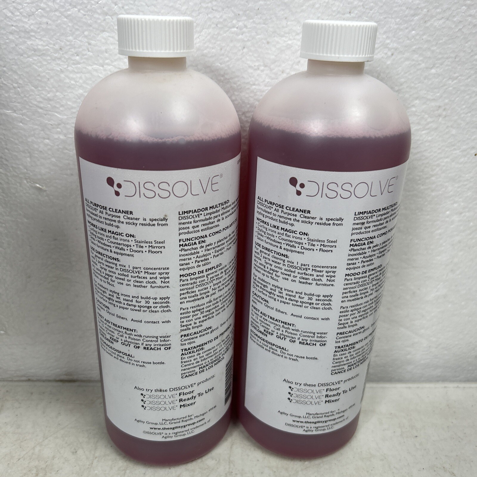 Lot Of 2 Dissolve All-Purpose Extra Strength Styling Iron Cleaner 32oz