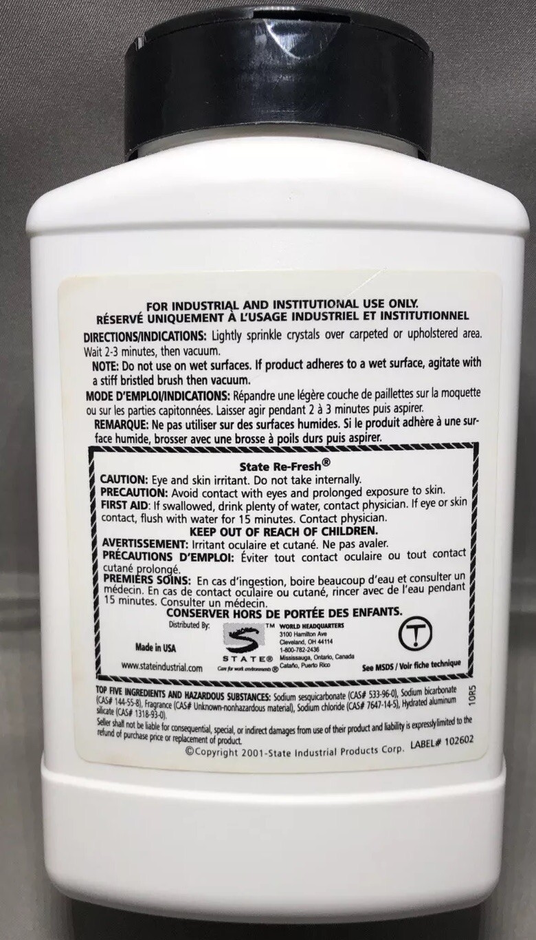 Industrial carpet cleaning deodorizer 28oz Morning Fresh Scent, State Re-Fresh.