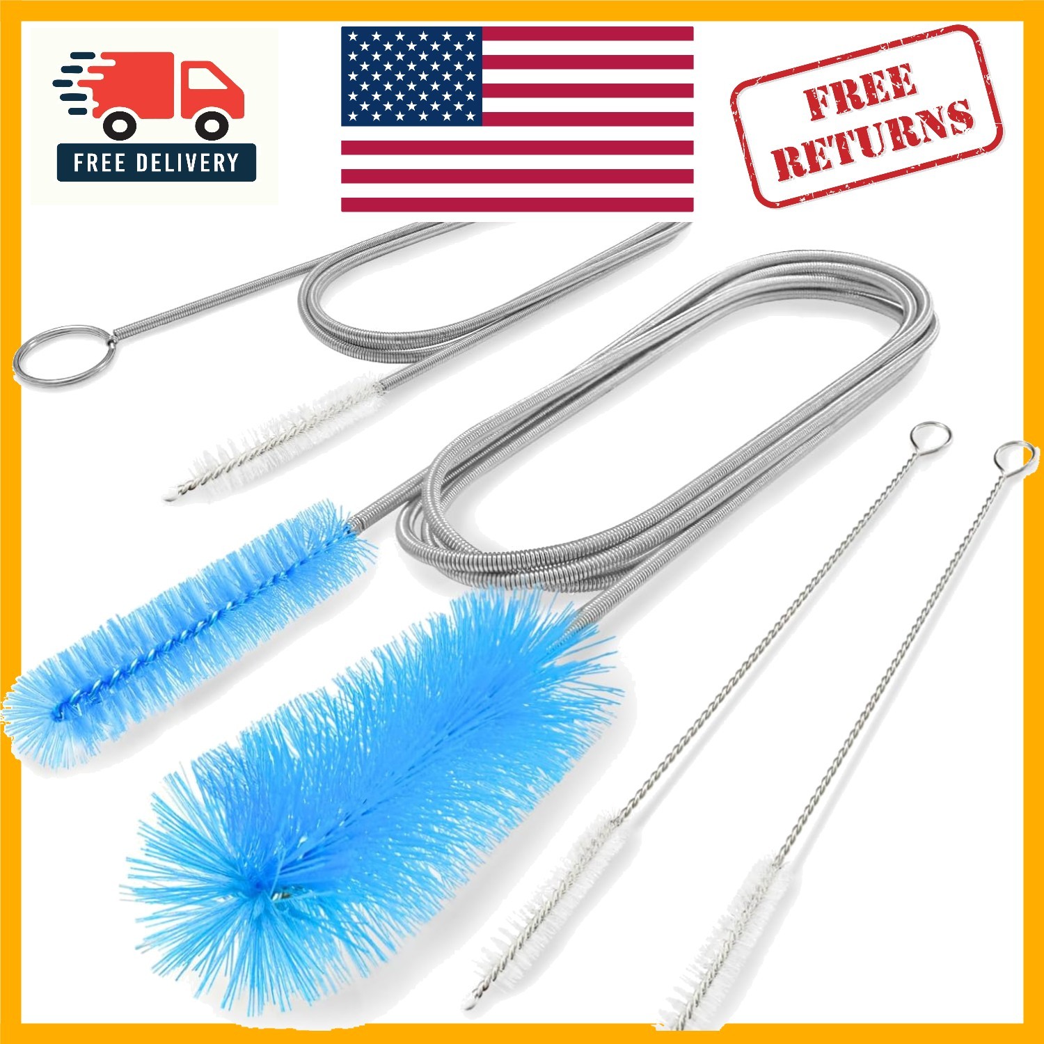 4-Pack Flexible Drain Brushes – 66” & 58” Pipe Cleaners, Nylon Bristles