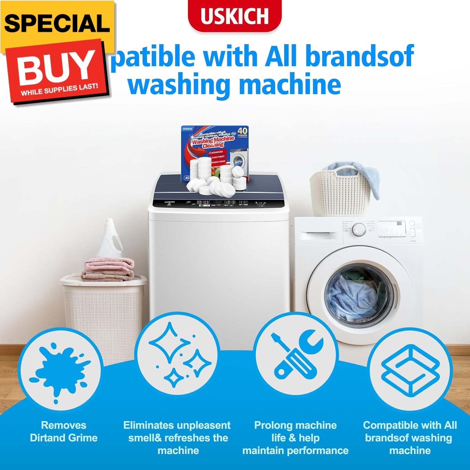 Washing Machine Cleaner Tablets 40 Pack Washer Machine CleaningTablets Descaler,