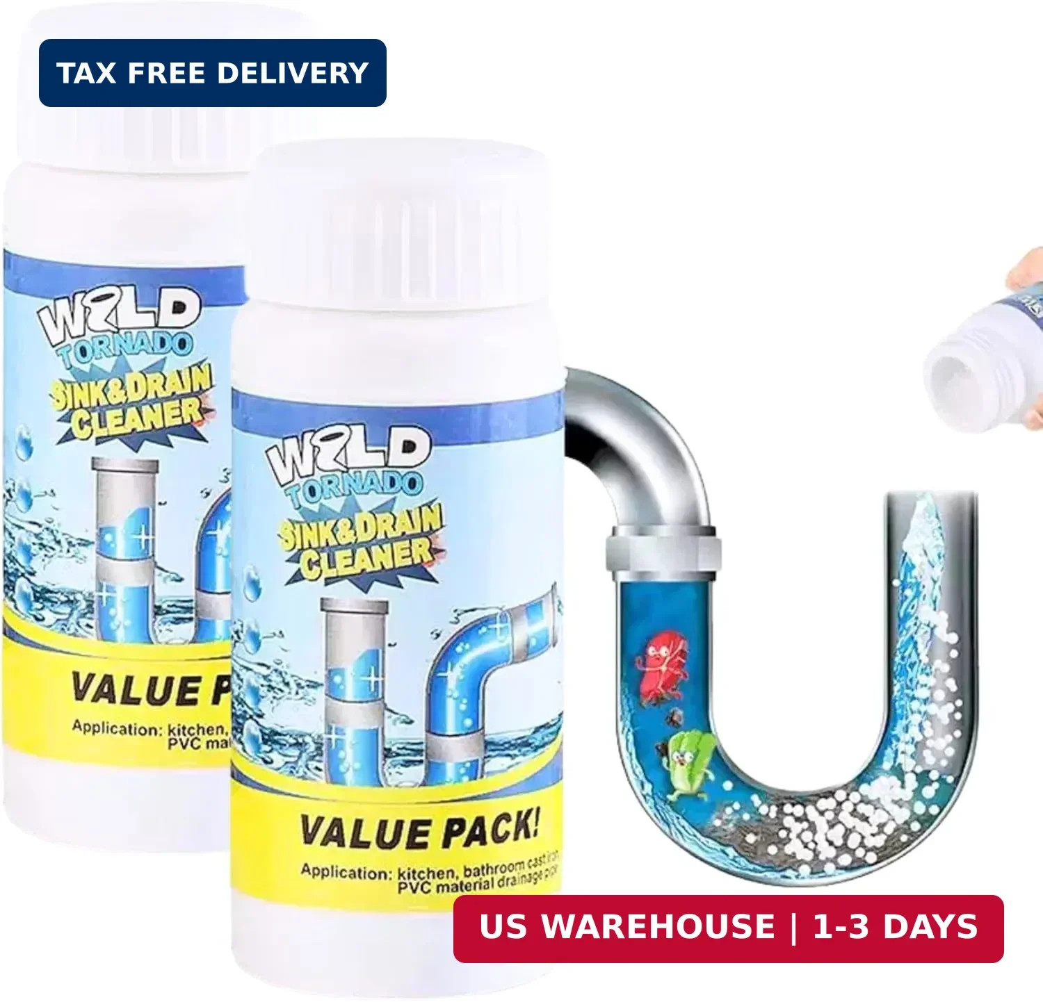 2Pcs Upgraded Wild Tornado Sink and Drain Cleaner, Pipe Dredge for Kitchen, Bath