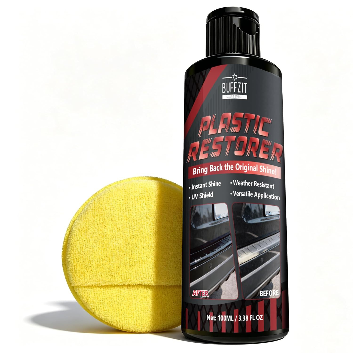 Car Black Trim Plastic Restorer 3.38 oz UV Faded Bumper Vinyl Rubber Applicator
