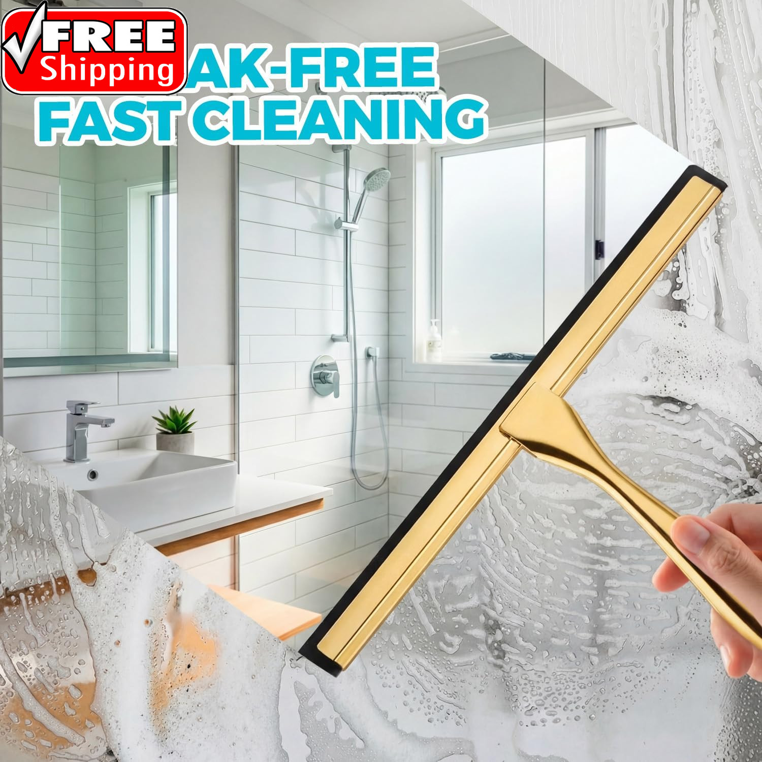 2PACK 10-Inch Golden All-Purpose Shower Squeegee for Shower Doors, Bath Linen Se