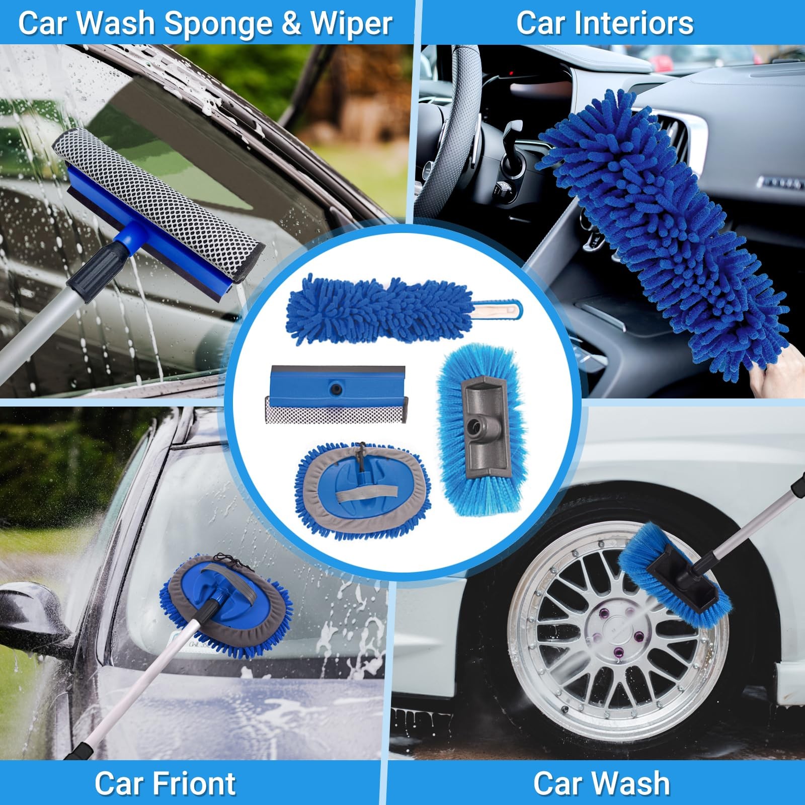 72″ Car Wash Brush with Long Handle, On/Off Switch for Car RV Truck Boat Wash…