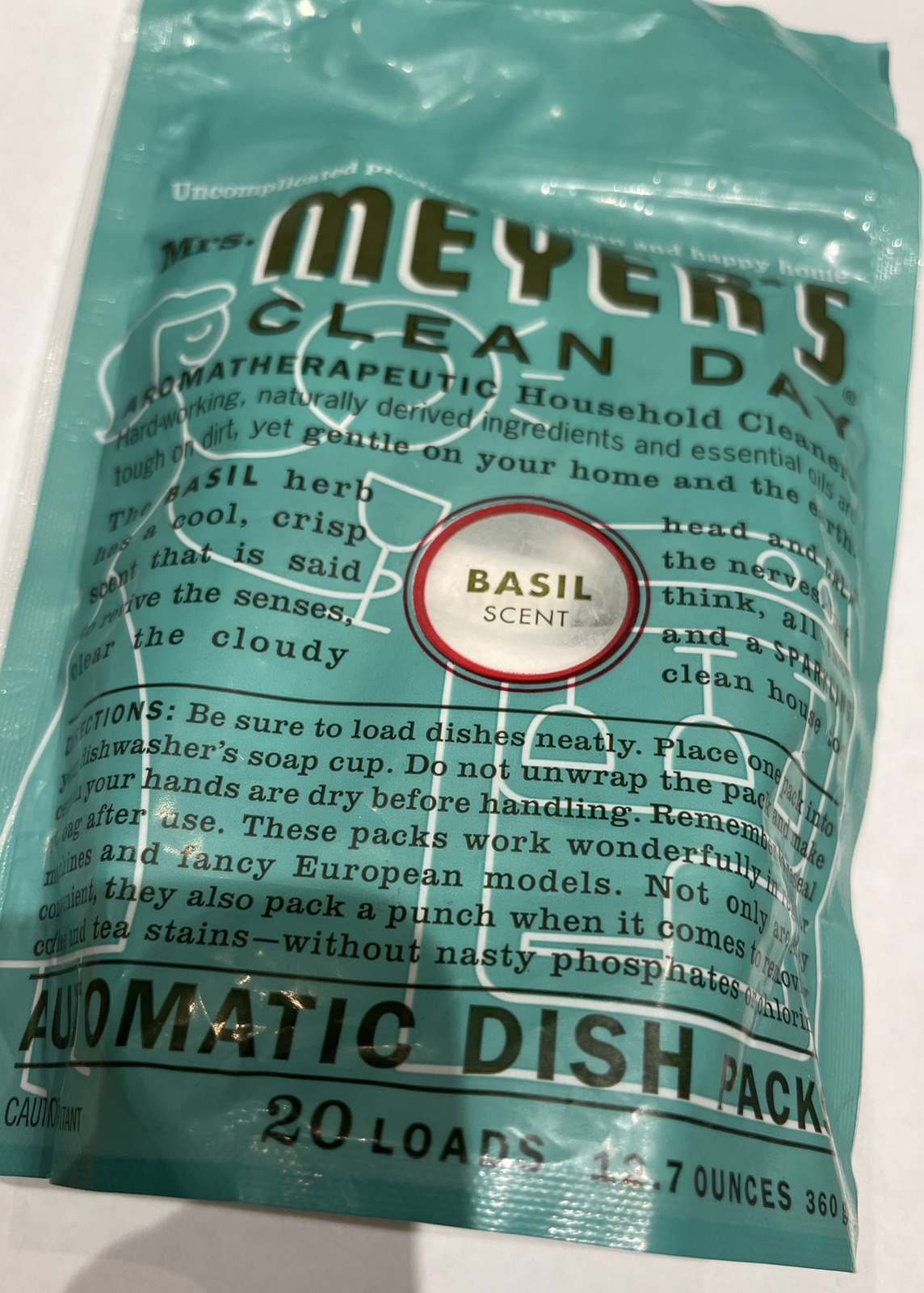NEW Mrs Meyers Clean Day Basil Automatic Dishwasher Pack, 20-Ct.