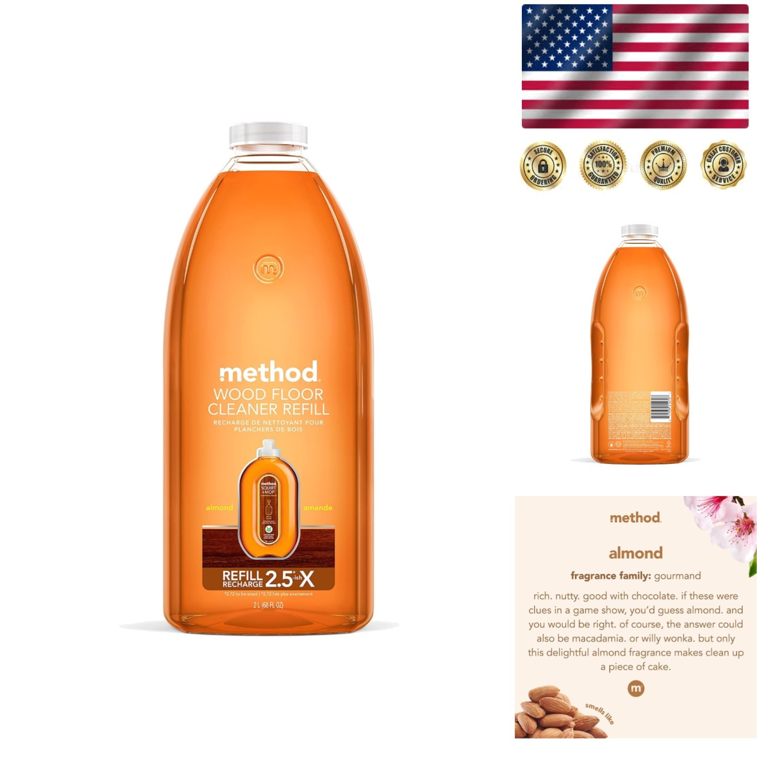68oz Method Squirt + Mop Refill – Eco-Friendly Almond Scent Floor Cleaner