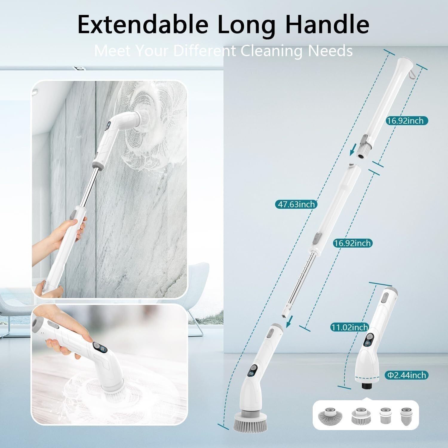 Electric Spin Scrubber Full-Body IPX7 Waterproof Bathroom Cleaning Cordless New