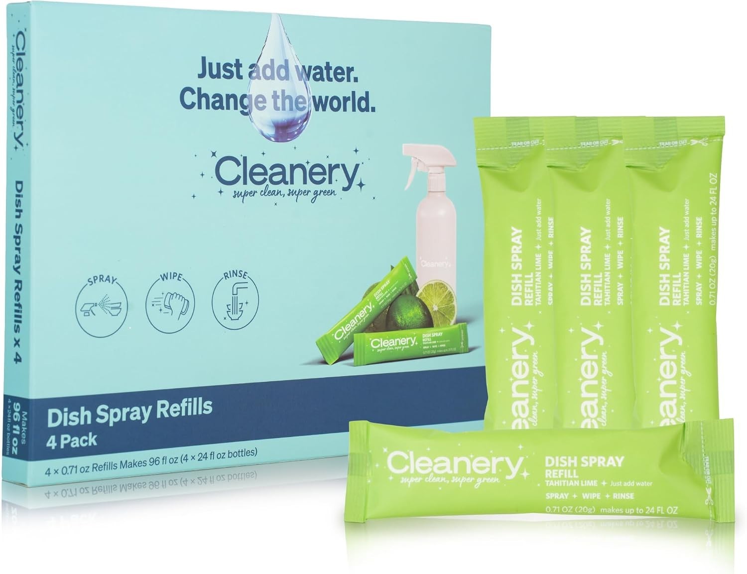 Dish Spray Cleaner Powder Concentrate Refills 4 Pack, Makes 24 fl oz Each, Ta…