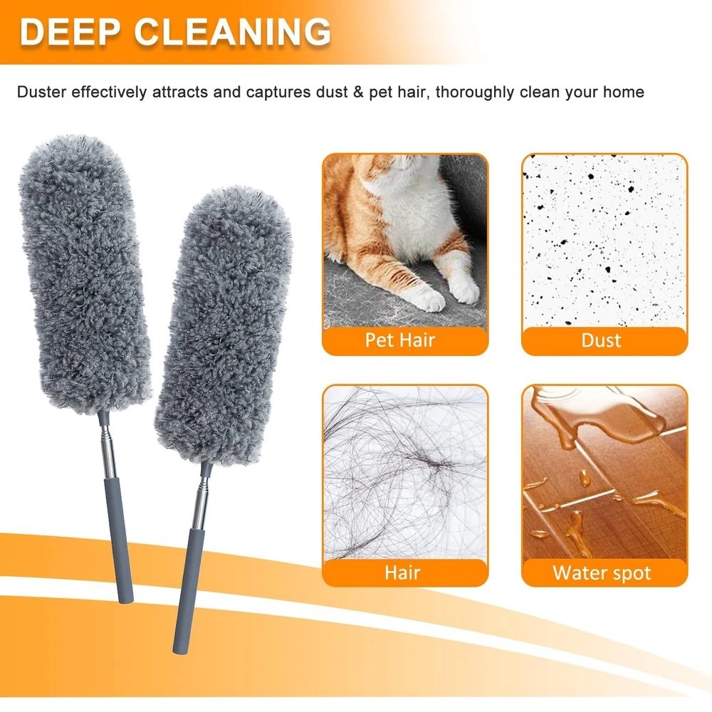 2 Pack Microfiber Feather Duster for Cleaning with Extendable Pole,Hand Washable