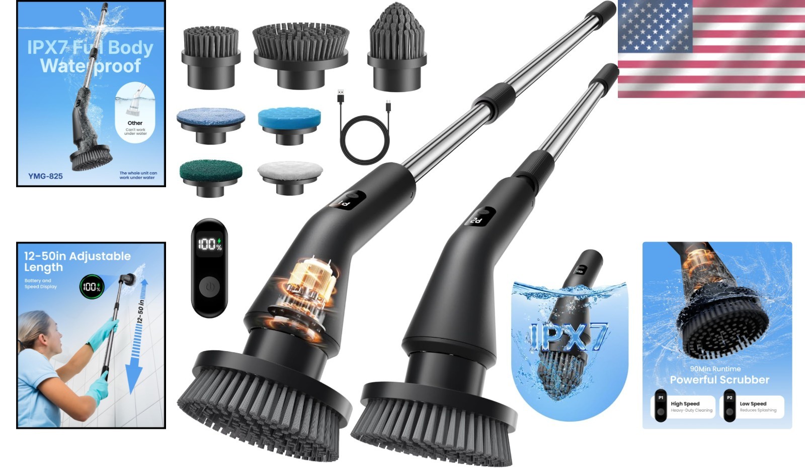 Effortless Cleaning with Electric Spin Scrubber – 15” Long & Cordless