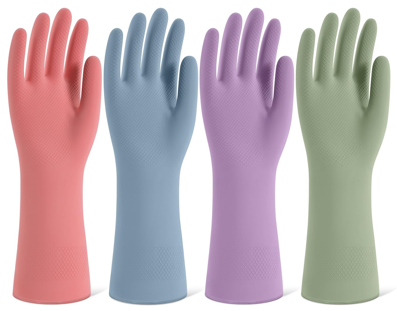 Rubber Cleaning Gloves for Dishwashing, 4 Pairs Reusable Large, A-boho