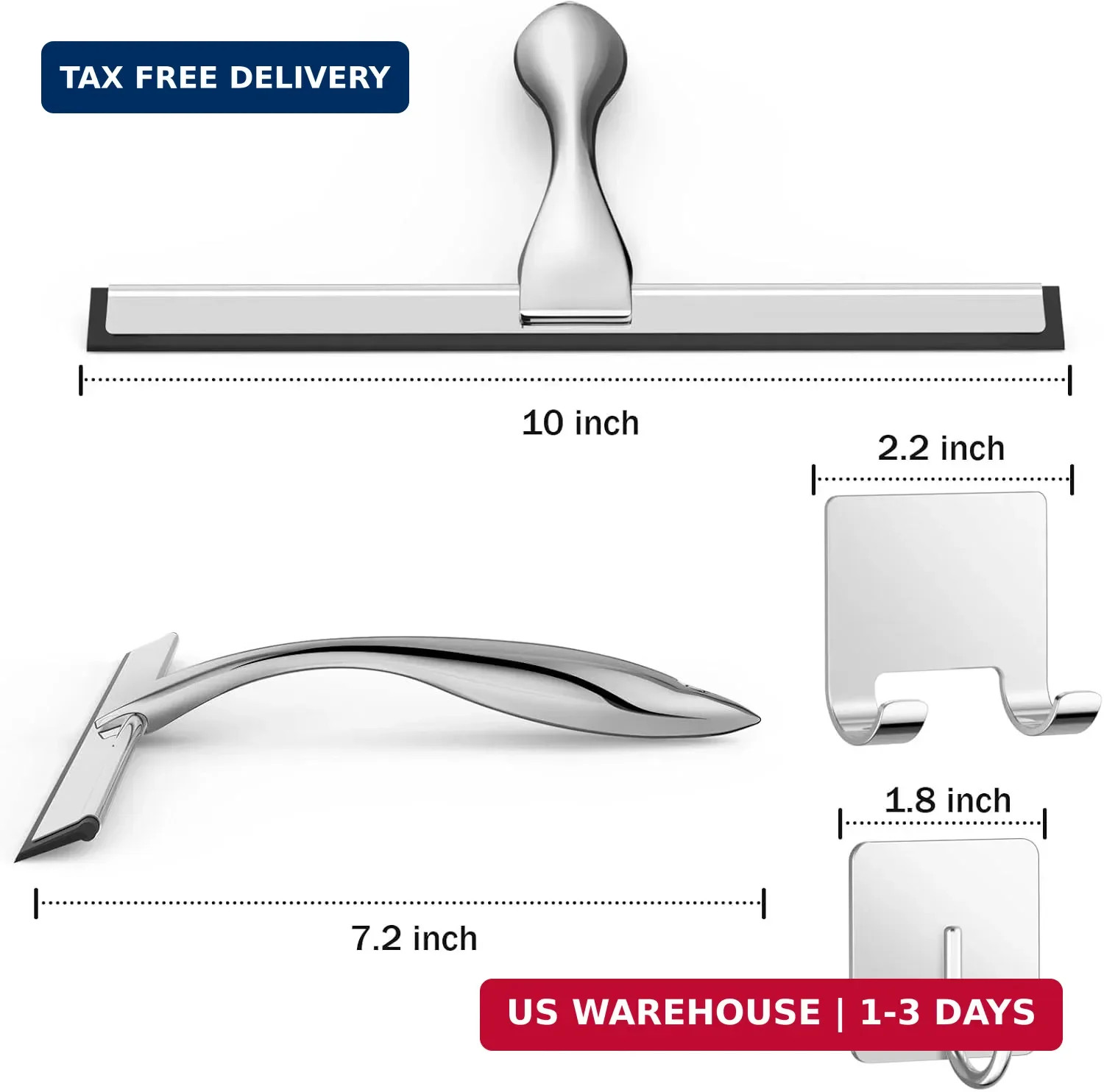 All-Purpose Stainless Steel Shower Squeegee for Shower Glass Door with 2 Adhesiv
