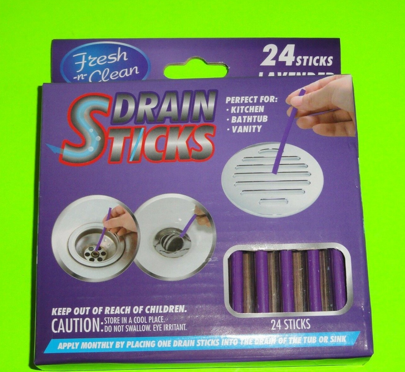 (2x) 24 PK= 48 Fresh-n-Clean LAVENDER Sink Drain Sticks Kitchen/Bath STOP ODOR