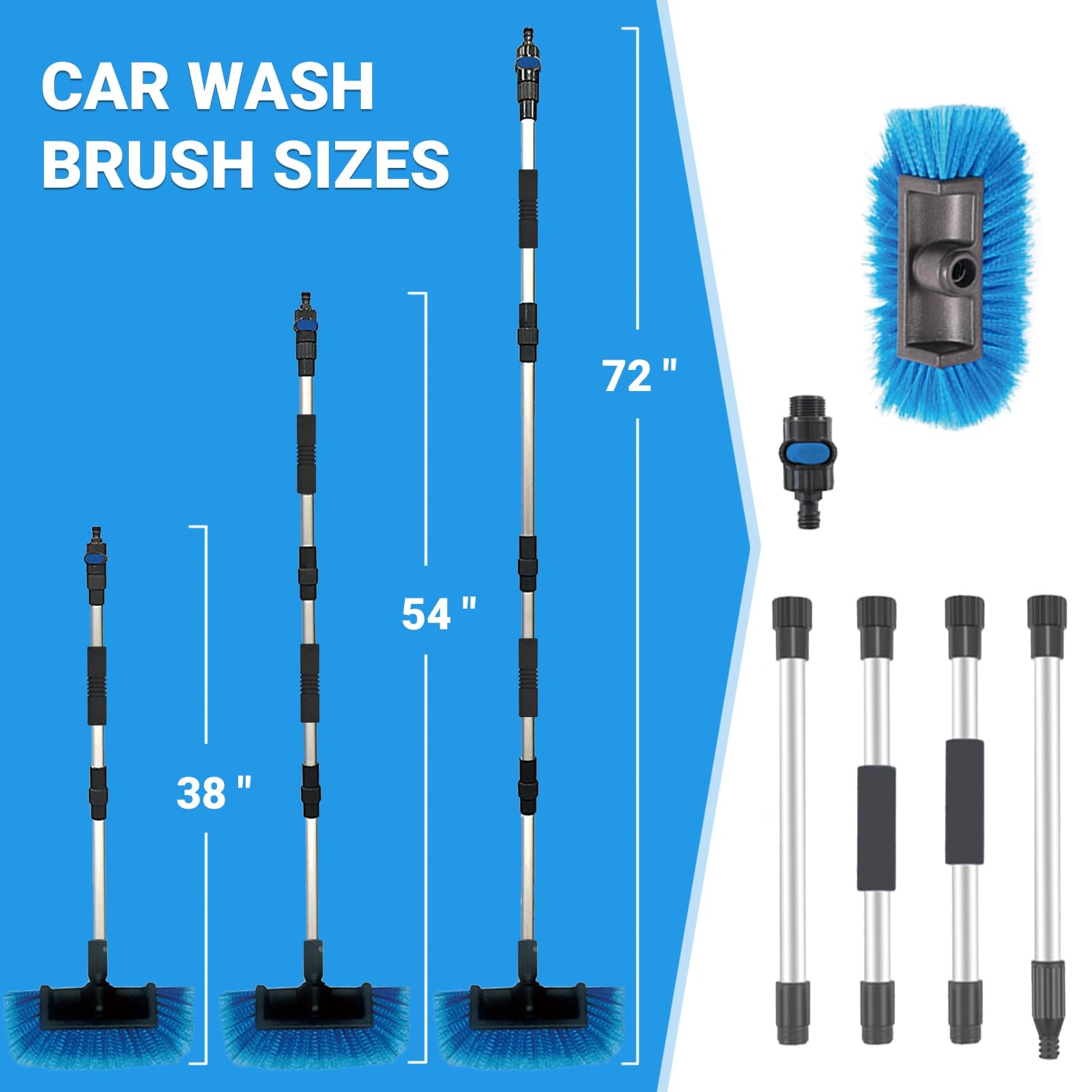 72″ Car Wash Brush with Long Handle, On/Off Switch for Car RV Truck Boat Wash…