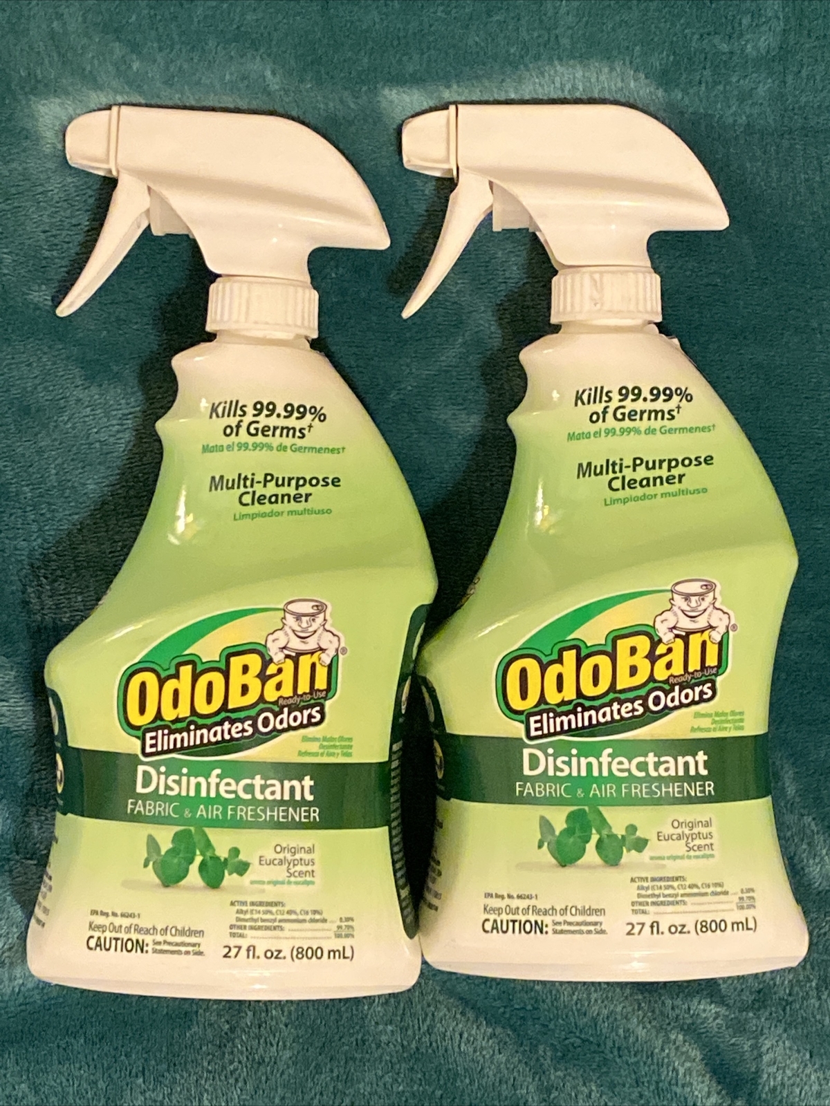2x OdoBan Disinft Fabric Air Spray Kills 99.9 on Multi Surfaces 27 oz Bottles