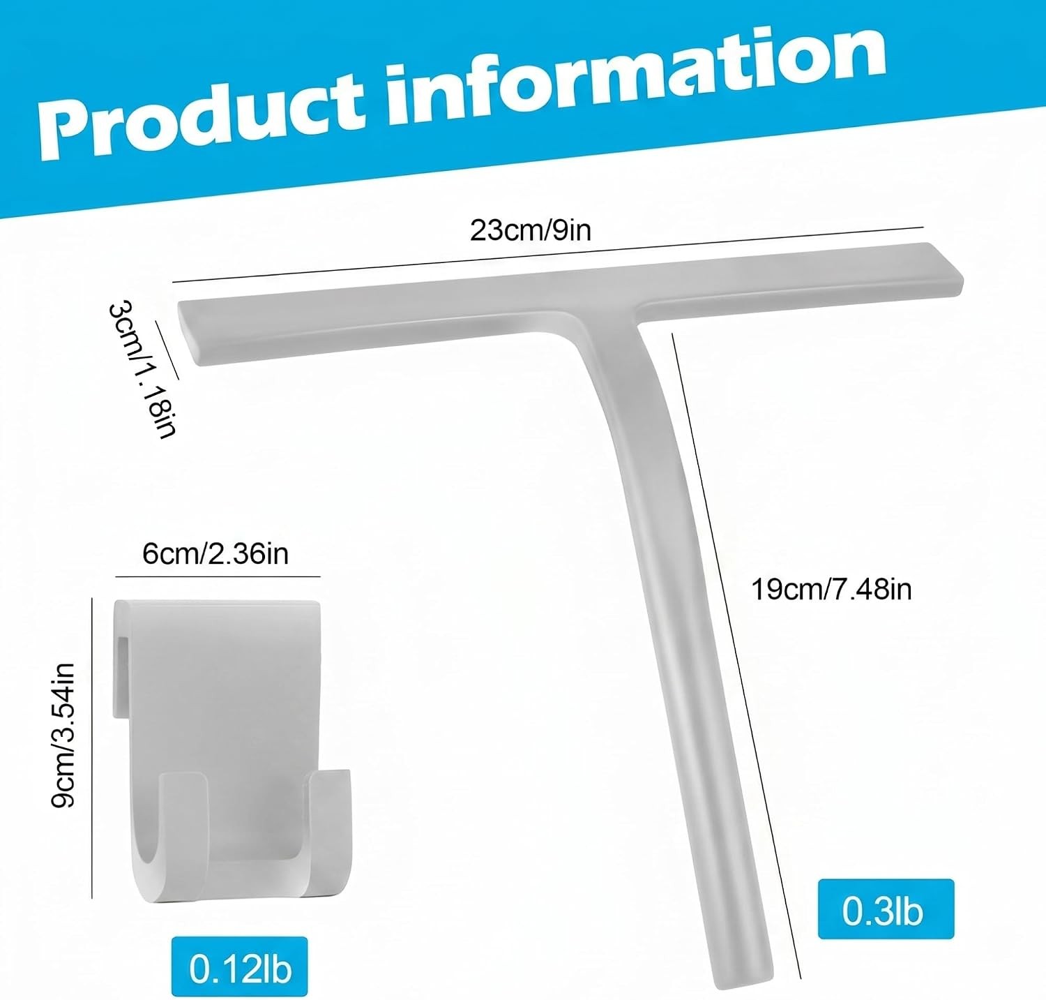 Shower Squeegee for Glass Doors, Mirror Window Tile Scrubber Cleaner with Hook