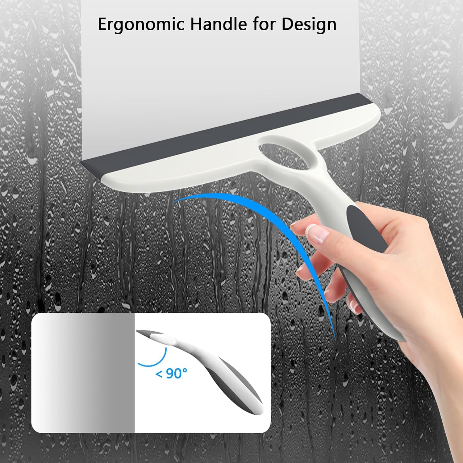 Shower Squeegee for Glass Doors & Walls – 10″ Squeegee with Adhesive Hook – Pack