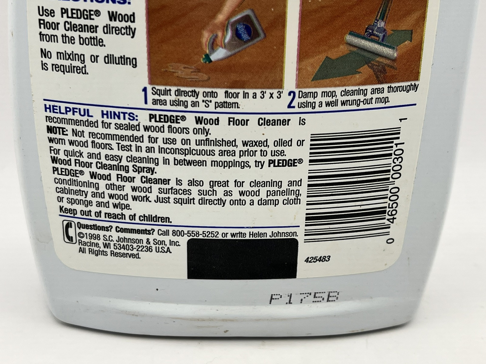 VTG Pledge Wood Floor Cleaner 1998 Original Formula 32oz [75% Full] SC Johnson