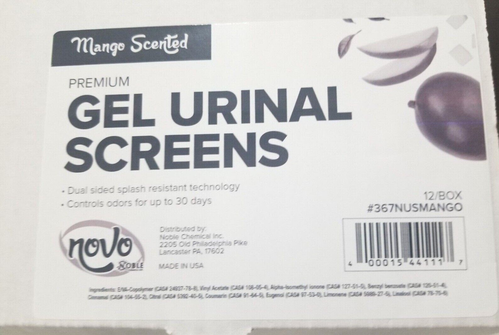 (12-GEL UNITS) NOBLE NOVO MANGO URINAL SCREEN GEL DEODORIZING USA MADE