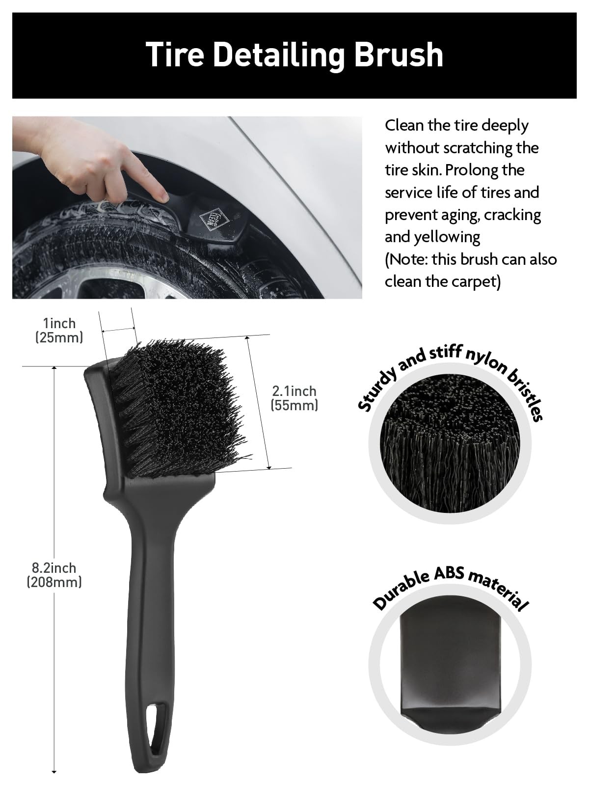 7PCS Car Wheel Cleaning Pro Kit, Tire Brush, Soft-bristled Rim Brush, Microfi…