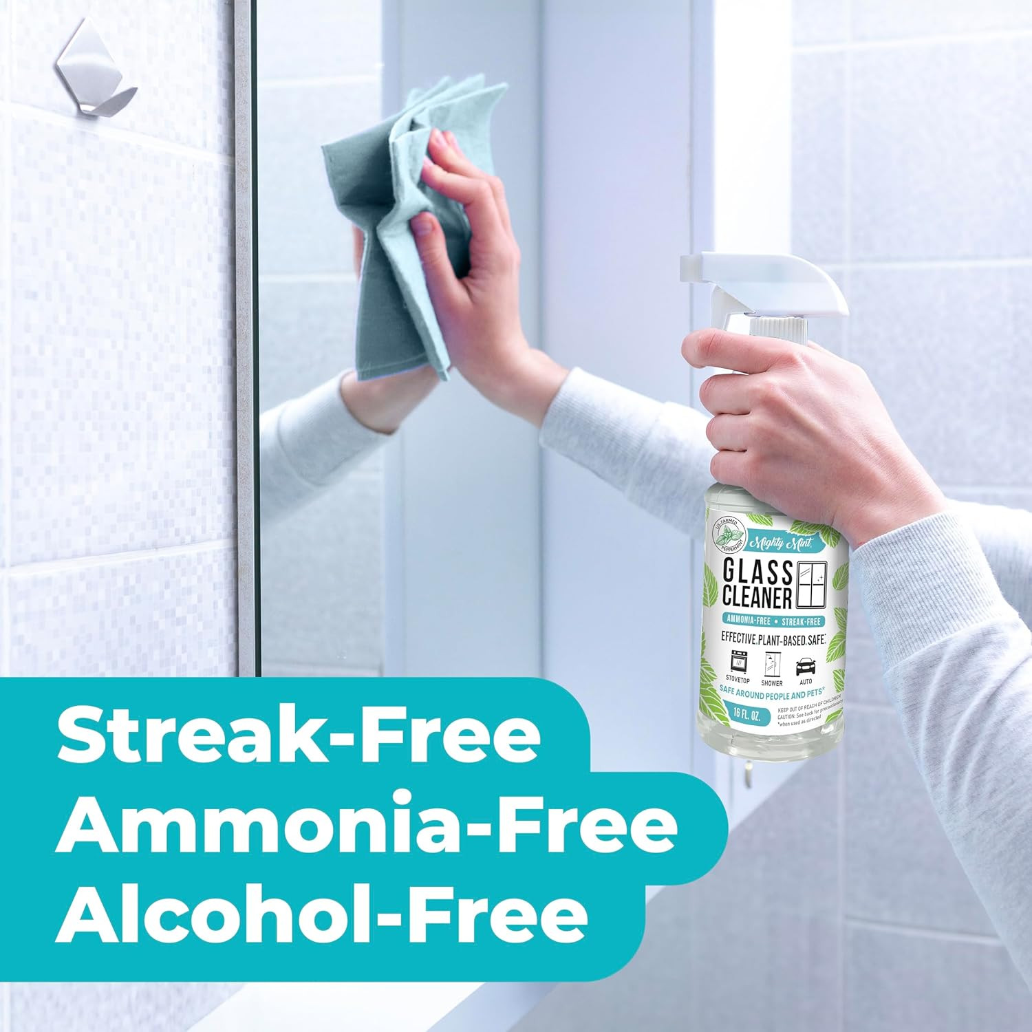 Glass Cleaner, Ammonia-Free, Streak-Free Spray for Windows, Screens, Stovetop, B