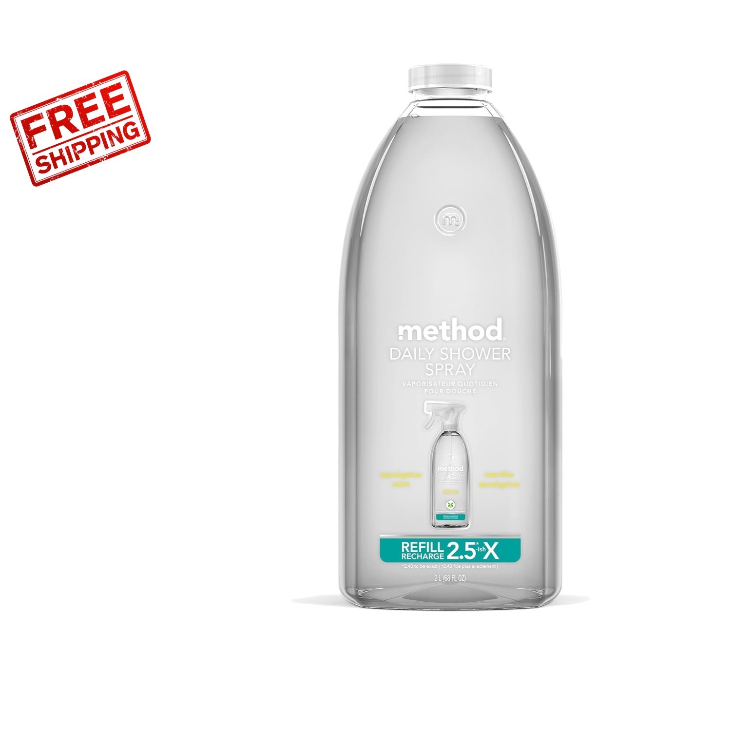 Plant-Based Shower Cleaner Refill 68 Fl Oz – Eucalyptus Mint, No Rinse Required