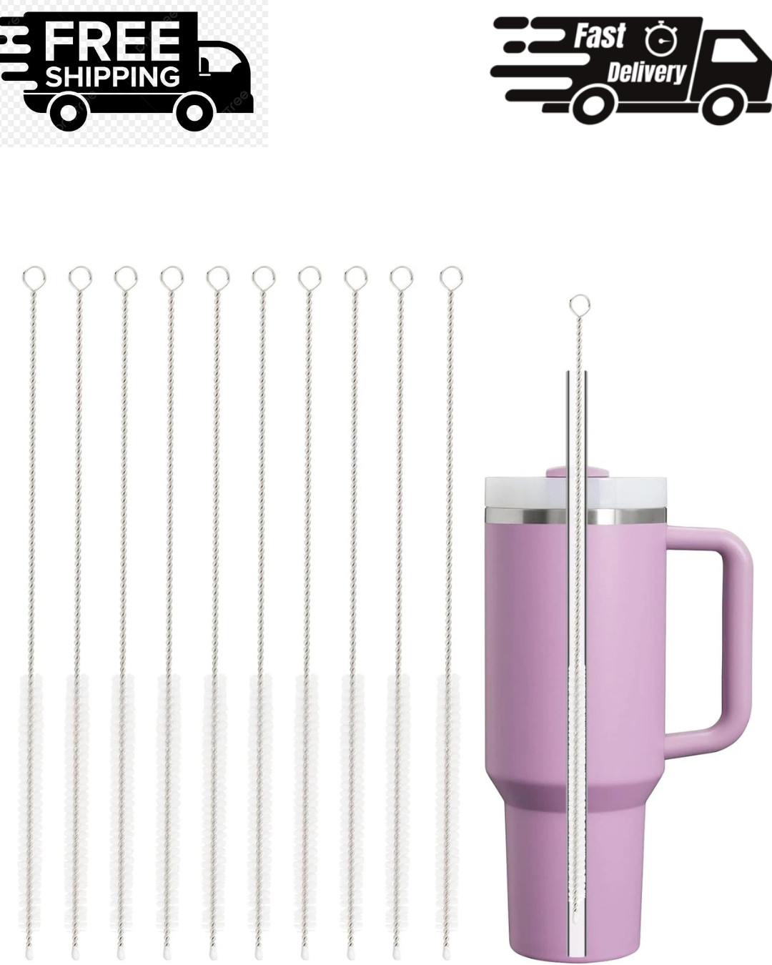 Straw Cleaner Brush for Stanley, 10Pcs Reusable Extra Long Straws Cleaning Brush