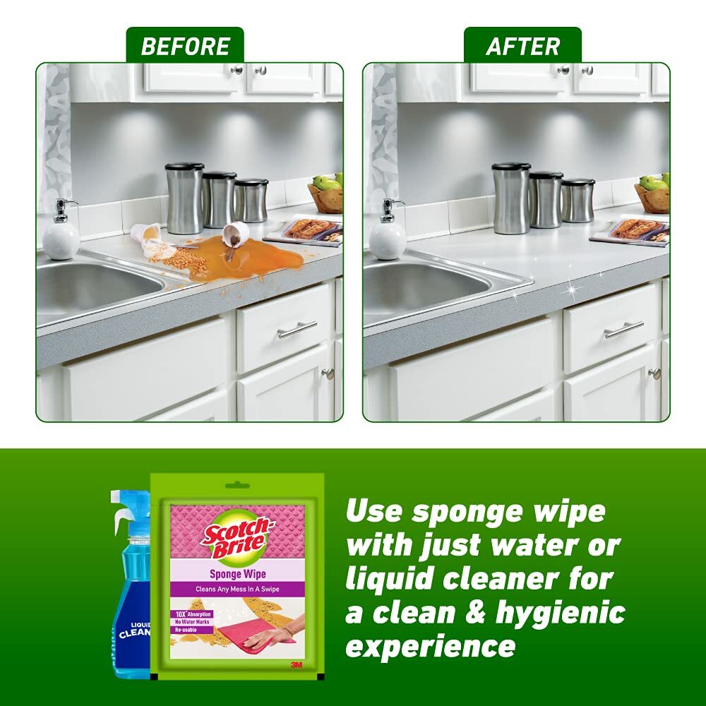 Scotch-Brite Sponge Wipe -Multipurpose- Absorbs Water 10X Times-3-5-10 Pcs Pack