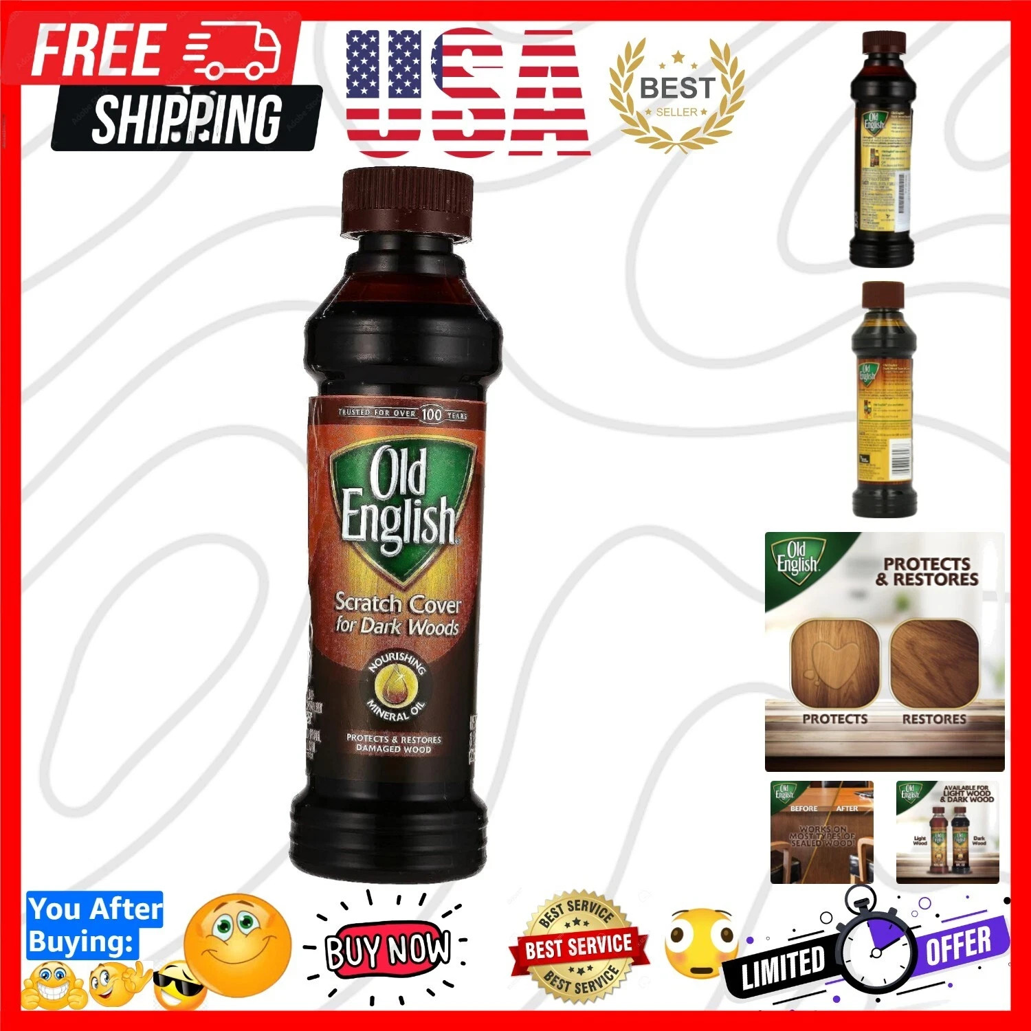 Old English 75144 Scratch Cover For Dark Woods, 8oz Bottle, Wood Polish