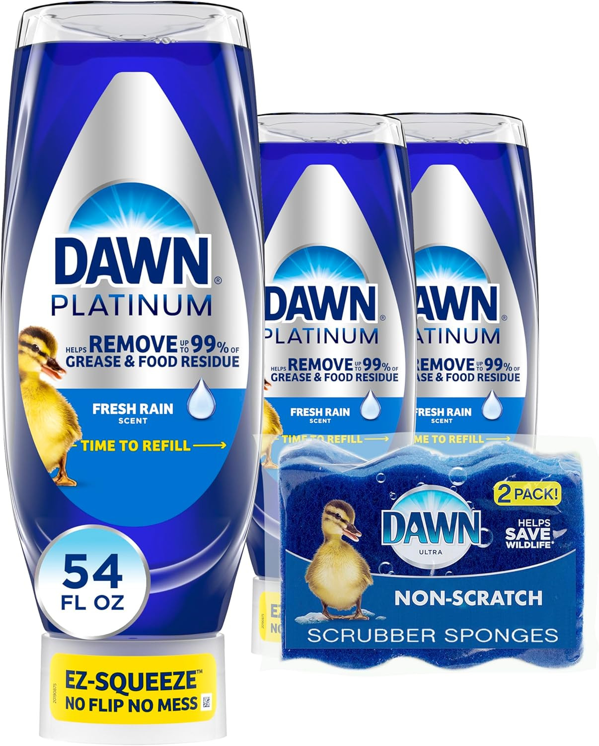 Dish Soap Squeeze Bottle, Ez-Squeeze Platinum Dish Soap Liquid+Non-Scratch Spong