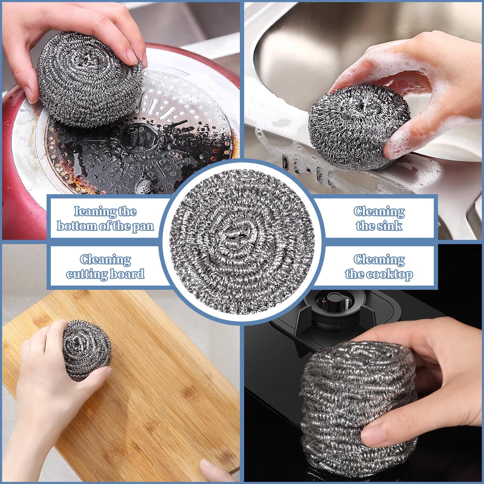 GUEICN Stainless Steel Scrubber Scrubbing 6Pcs Metal Scrubber, Silver