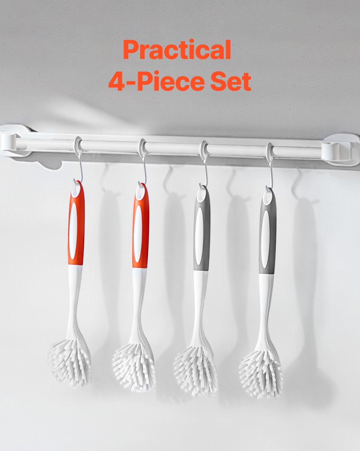 VEVOR Dish Brush 4 Pack Kitchen Scrub Brushes with PP Handle 2 Gray + 2 Orange