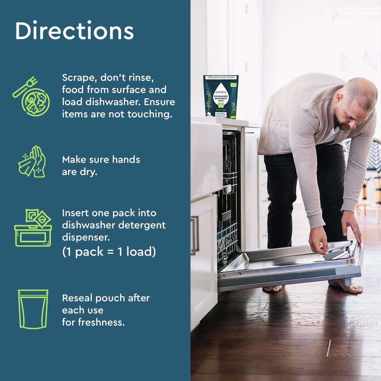 Puracy Dishwasher Pods, Natural Dishwasher Detergent, Free & Clear Dish tabs