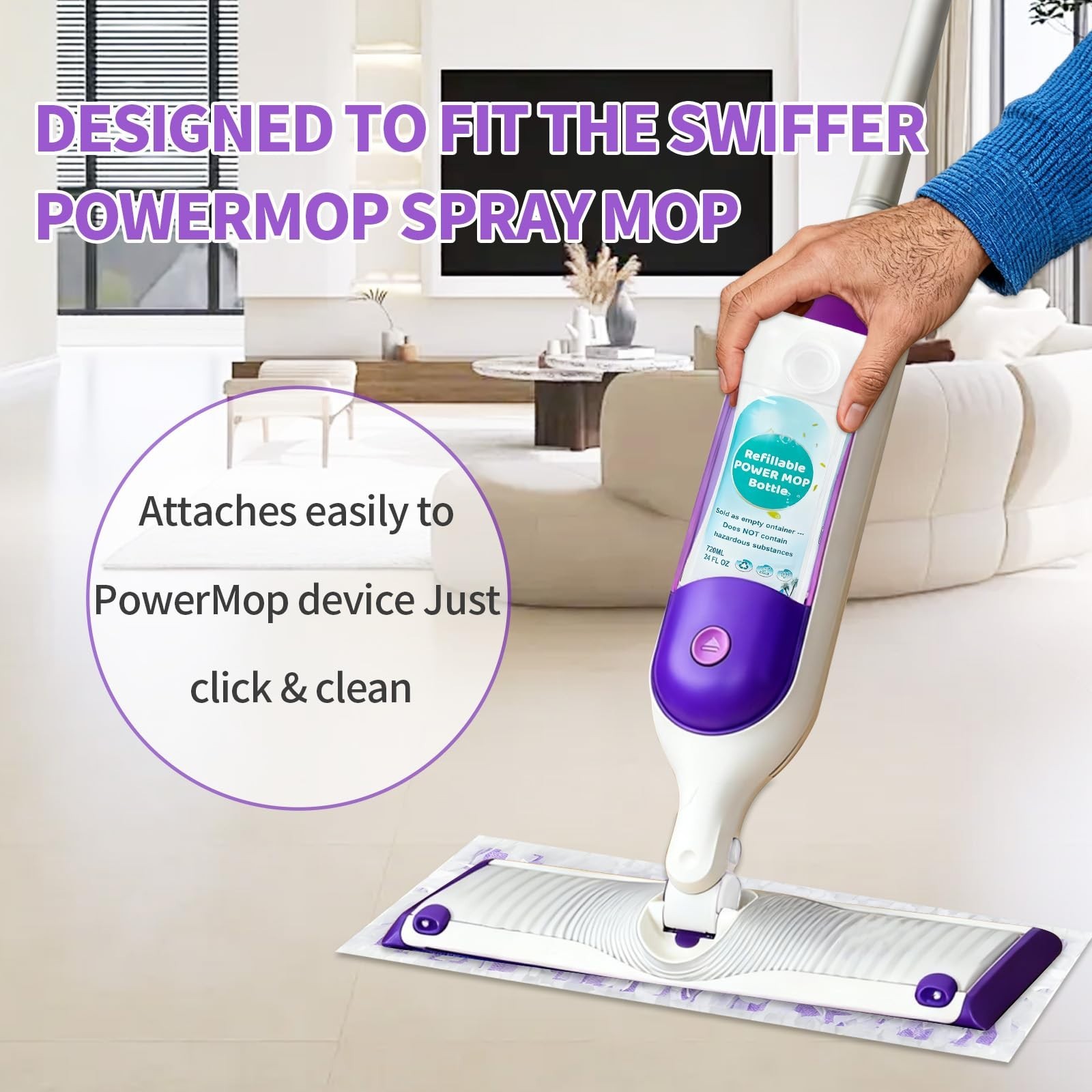 Refillable 24 FL.OZ Bottle for Swiffer PowerMop – Leak-Proof Cleaner Container,