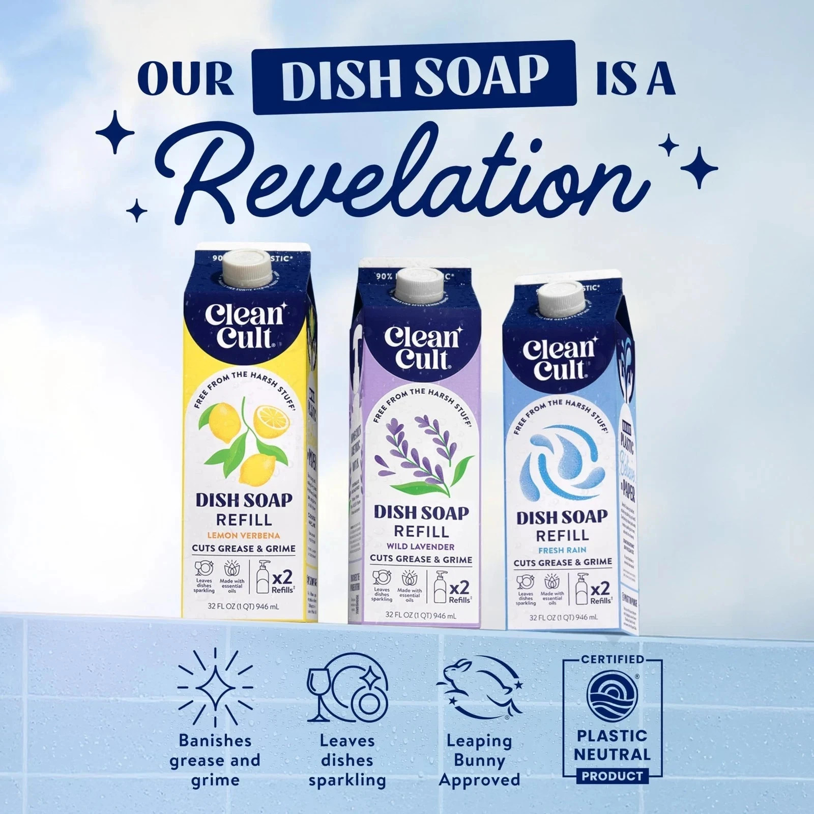 Cleancult Dish Soap Liquid Refills Plant Based Cleaning Power Cuts Grease &…