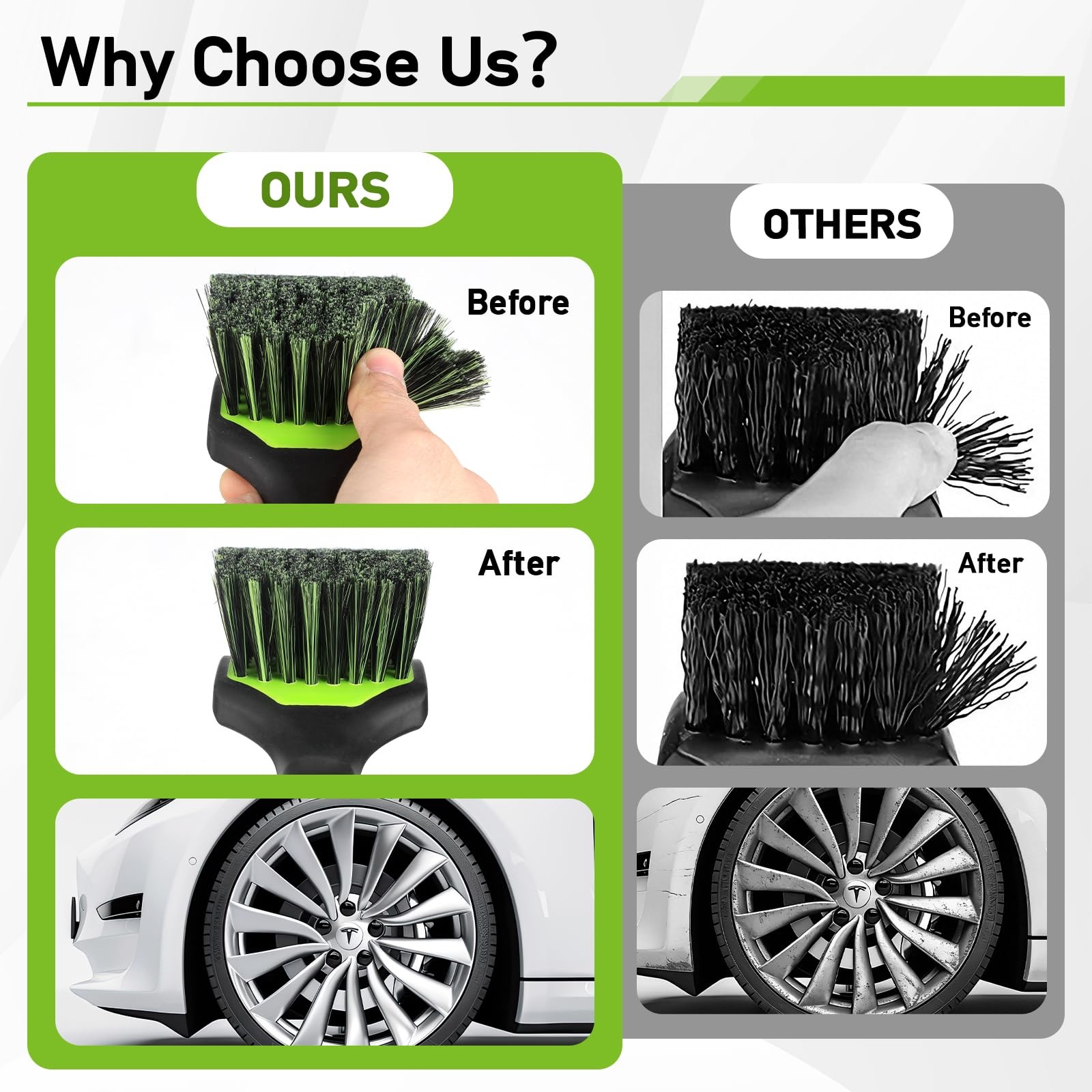 2-Pack Car Wheel & Tire Detailing Brush Set, Soft & Stiff Bristles (Green)