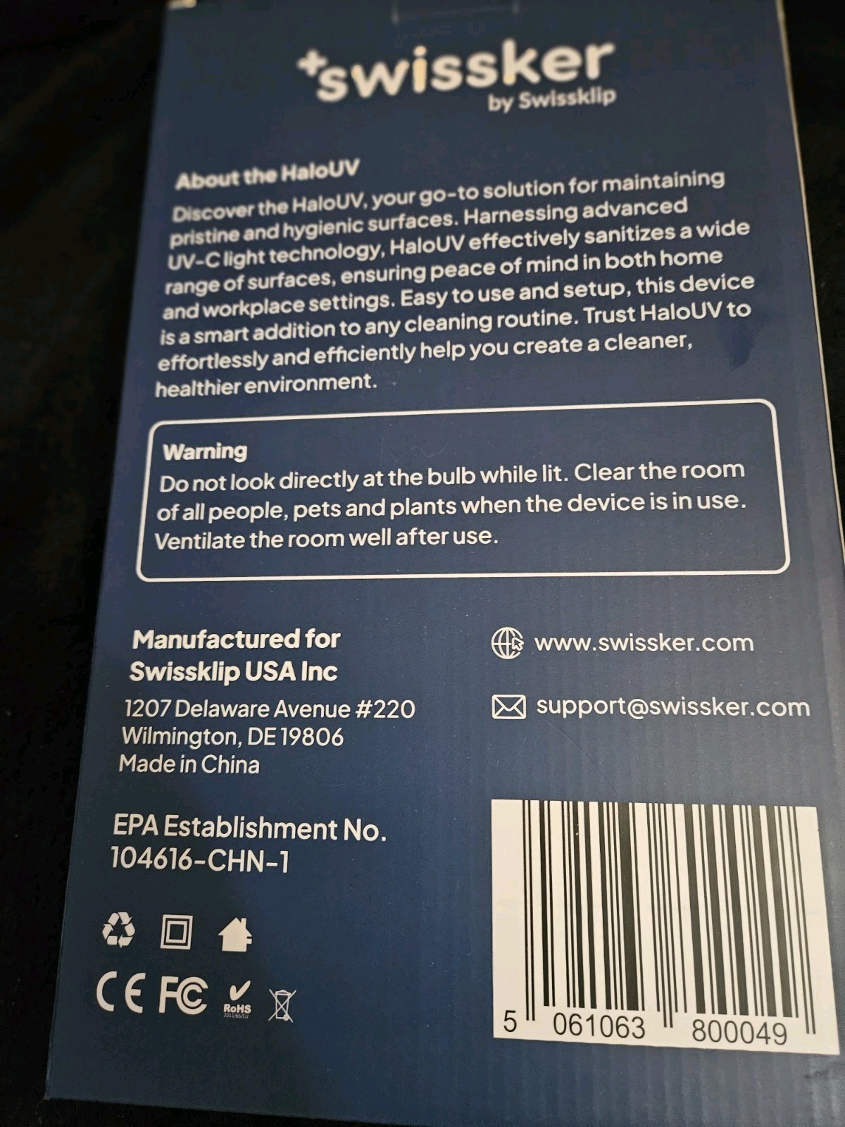 Swissklip HaloClean UV Original, Home Disinfection Device Dust Mites Remover CIB