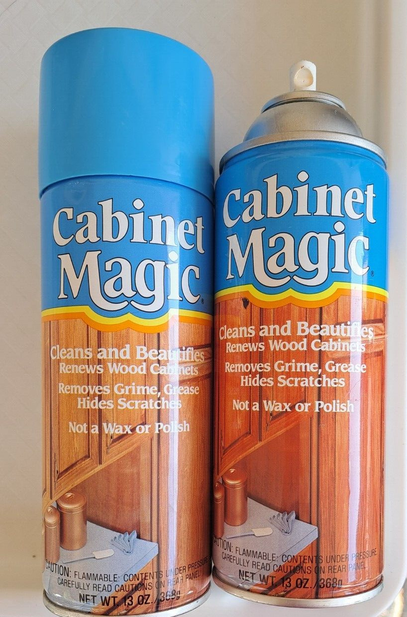 Lot of 2 Vintage Cabinet Magic Wood Cabinet Cleaner 13oz Aerosol Can ~95% Full