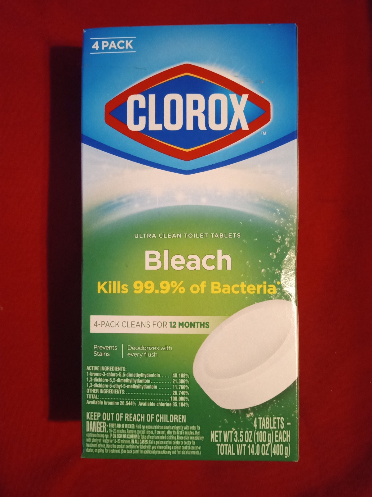 Clorox Bleach Ultra Clean Automatic Toilet Bowl Cleaner Tablets 3.5 oz 4 Pack
