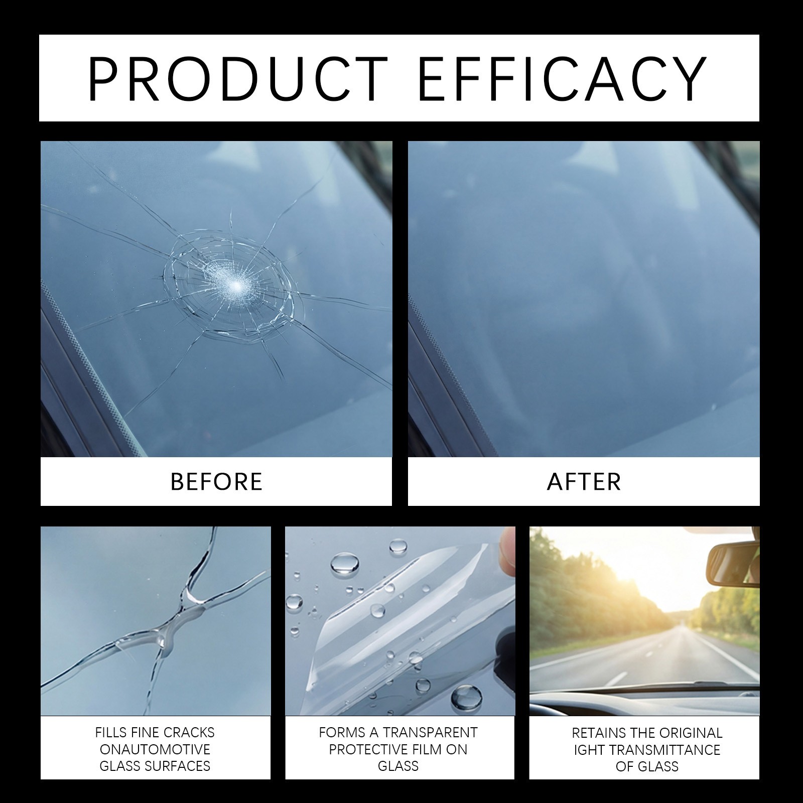 Automotive Glass Repair Kit Fluid Fix Car Windshield Resin Chip Crack Tool