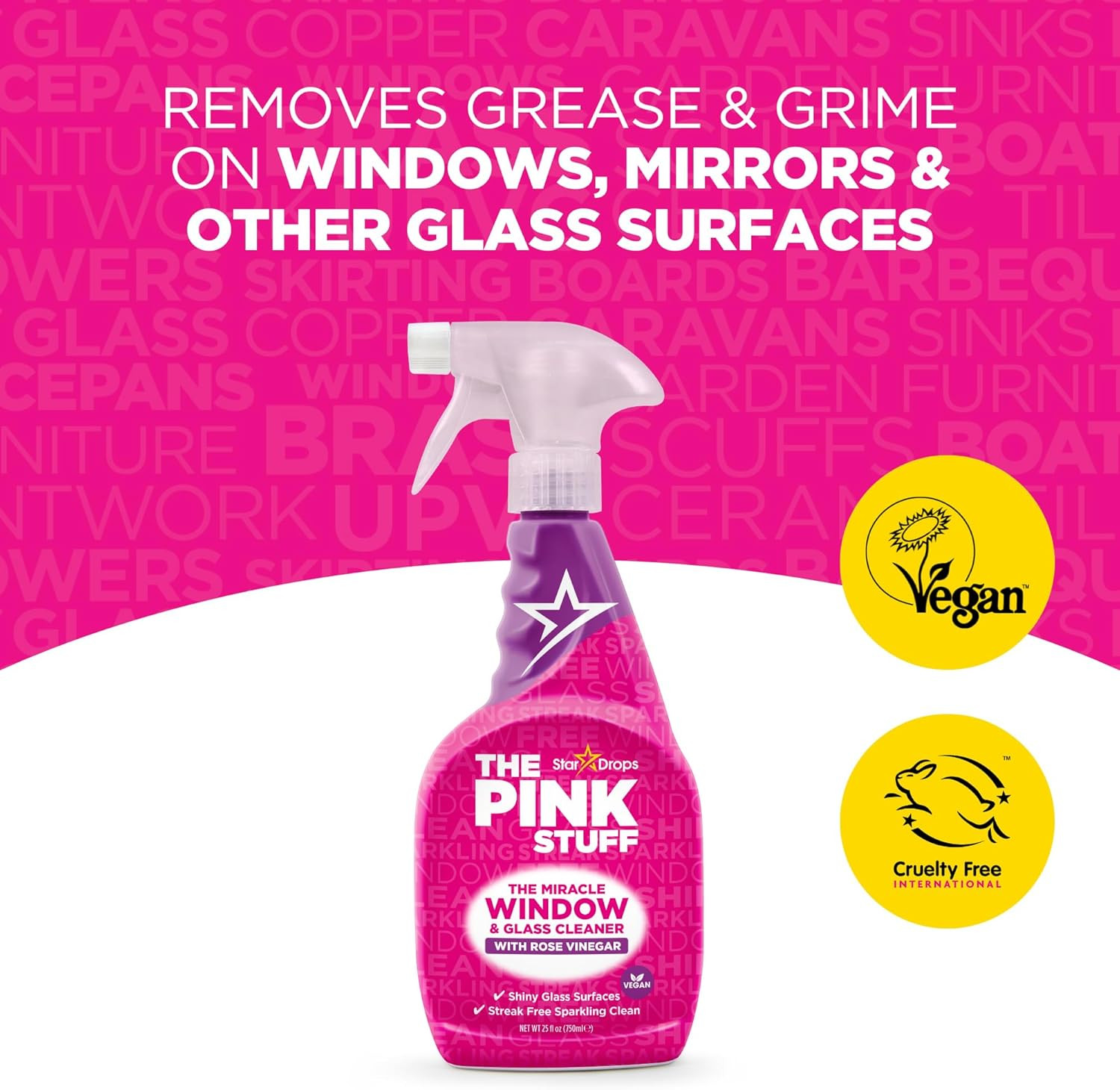 The Pink Stuff Stardrops Miracle Window and Glass Cleaner with Rose Vinegar Spra